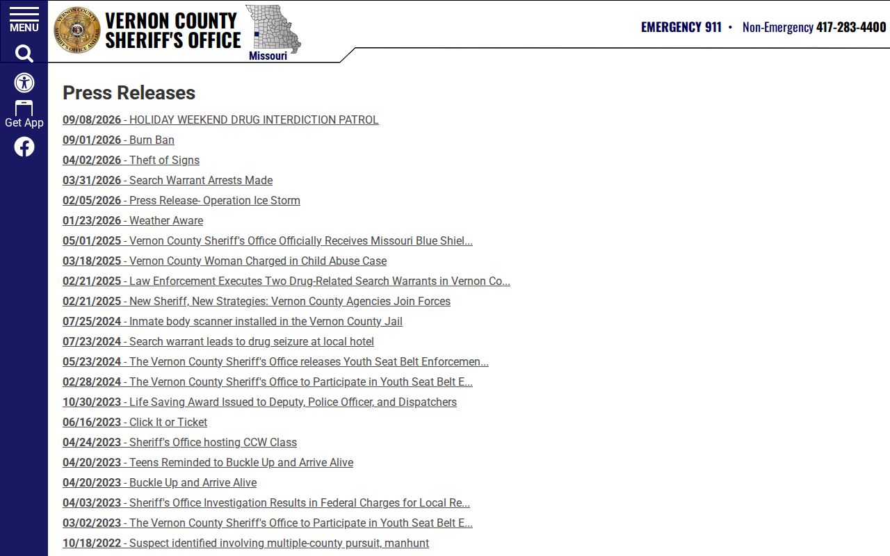 Vernon County arrest press release archive and its historical depth