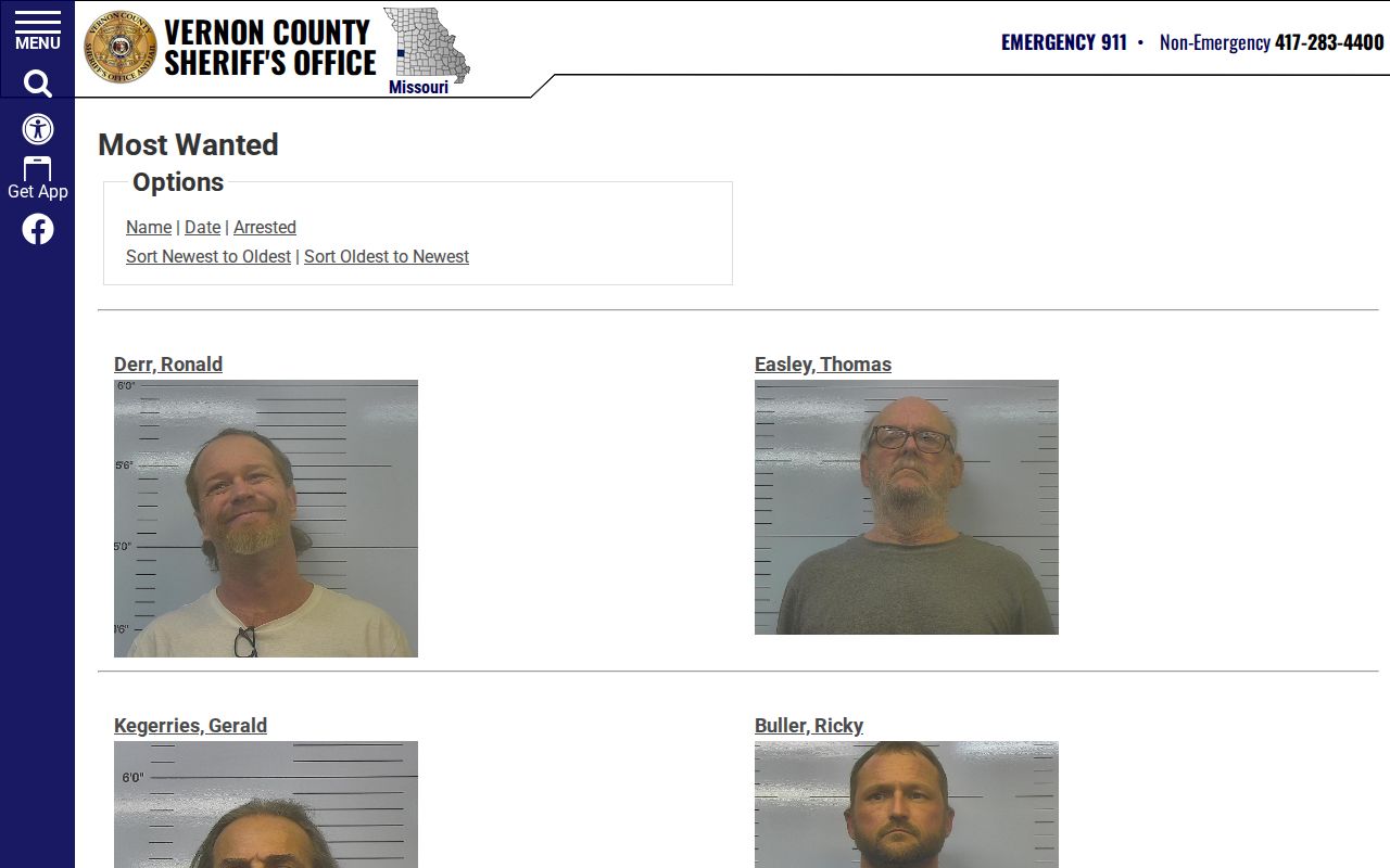 Vernon County Sheriff selected wanted list
