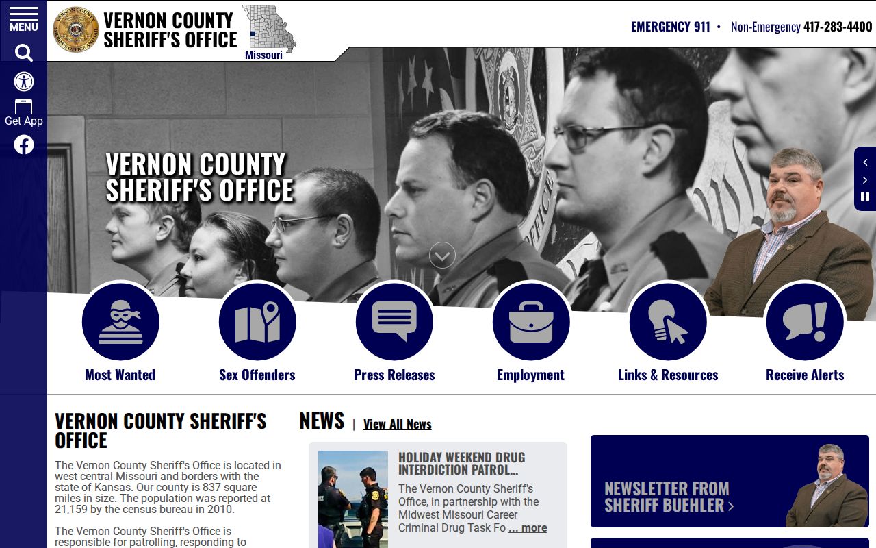 Vernon County Sheriff official website entry page