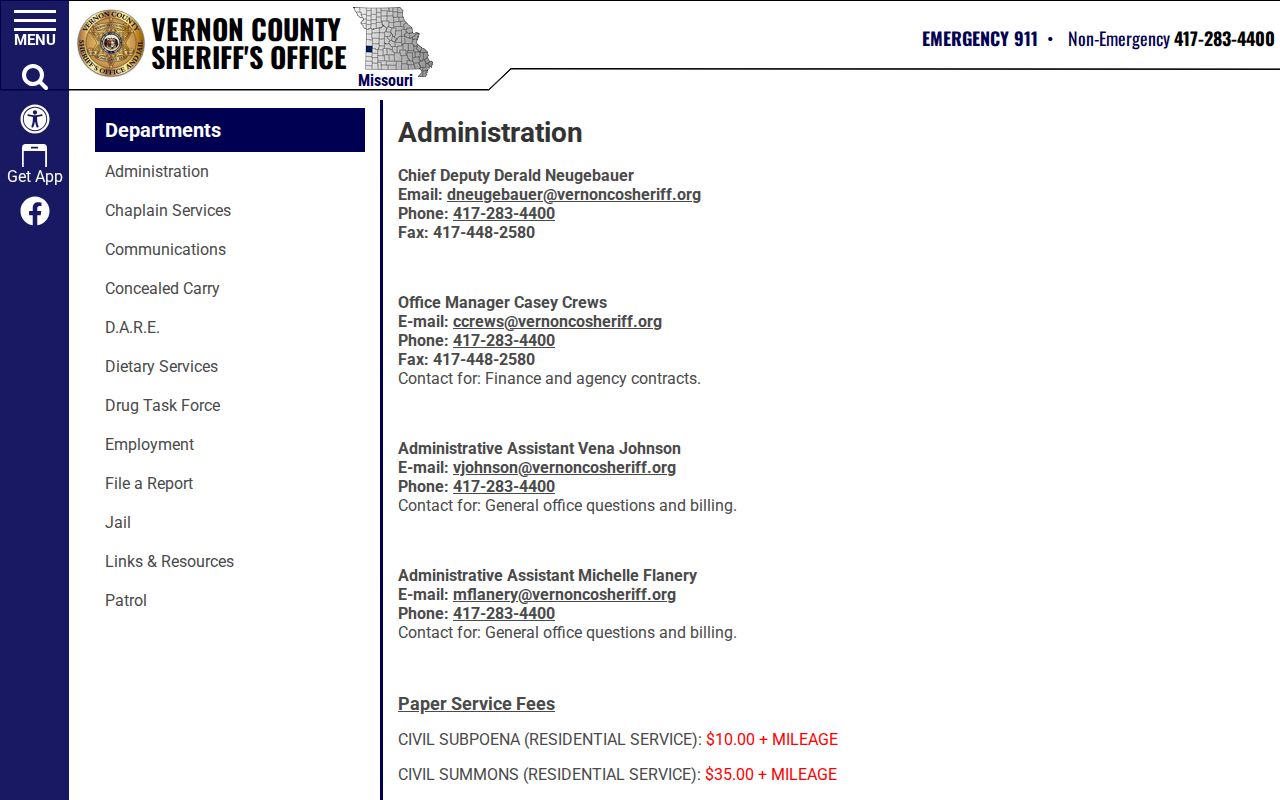 Vernon County Sheriff records custodian page