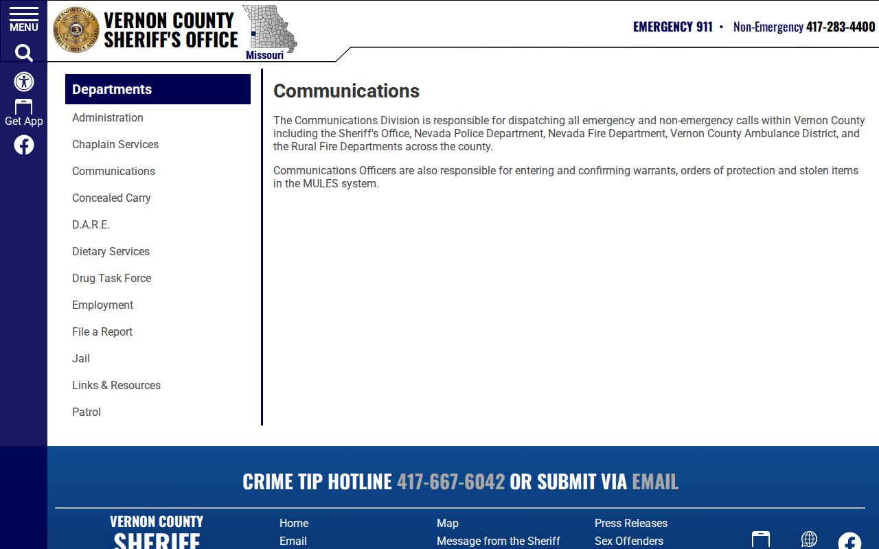 Vernon County Sheriff official source for Sheldon arrest routing in Vernon County